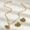 Black Shell Pendant Necklace with Earring Set