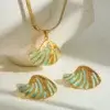 Cyan Shell Pendant Necklace with Earring Set