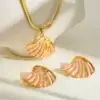 Pink Shell Pendant Necklace with Earring Set