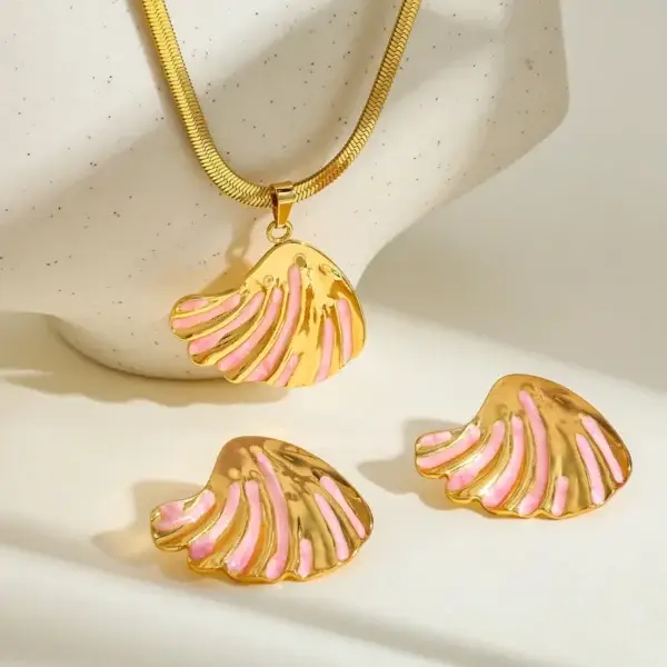 Pink Shell Pendant Necklace with Earring Set
