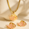 Pink Shell Pendant Necklace with Earring Set