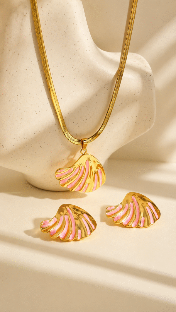 Pink Shell Pendant Necklace with Earring Set