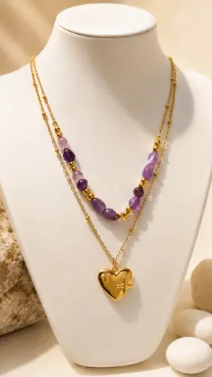 Heart Pendant With Purple Necklace