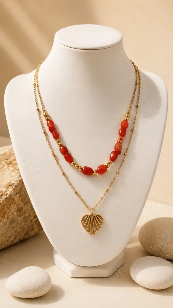 Heart Pendant With Red Necklace