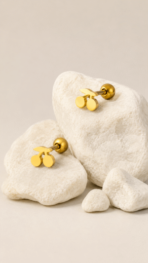 CHERRY DESIGN BACK BALL EARRINGS