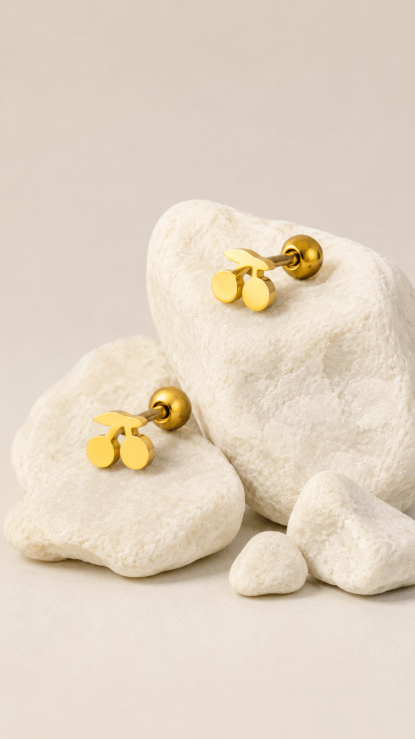 CHERRY DESIGN BACK BALL EARRINGS