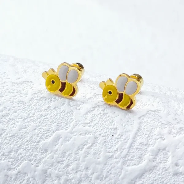 KIDS STUD HONEYBEE DESIGN BACK BALL EARRING