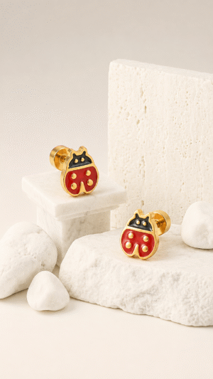 BABY STUD LADYBUG DESIGN BACK BALL EARRING