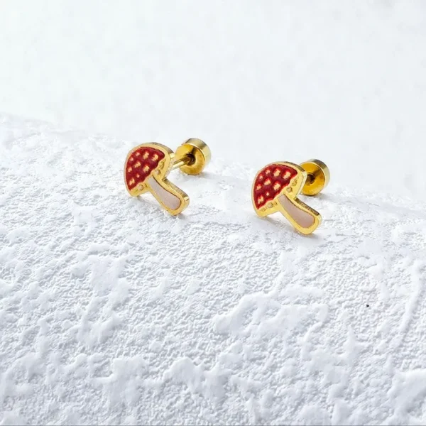 KIDS STUD MUSHROOM DESIGN BACK BALL EARRING