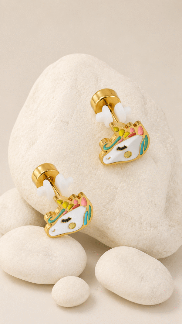 BABY STUD UNICORN DESIGN BACK BALL EARRING