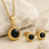 Vacuum Plating Classic Style White Stone Ear Studs with Necklace