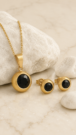 Vacuum Plating Classic Style White Stone Ear Studs with Necklace