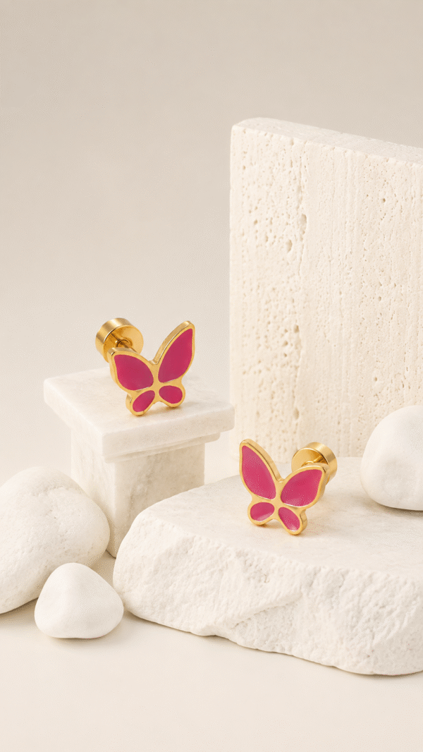 BABY STUD BUTTERFLY DESIGN BACK BALL EARRING