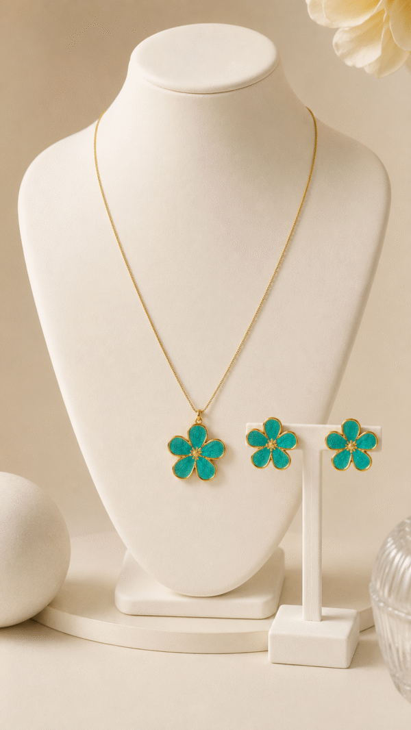 GREEN ENAMEL NECKLACE SET WITH EARRINGS