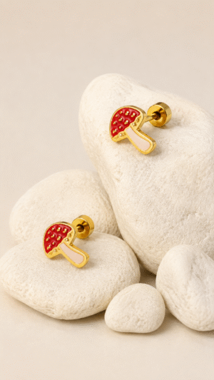 KIDS STUD MUSHROOM DESIGN BACK BALL EARRING