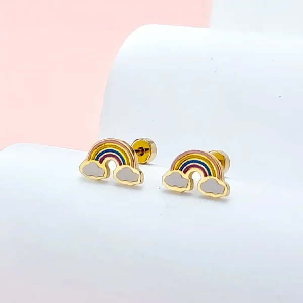 BABY STUD RAINBOW DESIGN BACK BALL EARRING