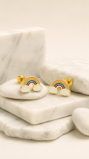 BABY STUD RAINBOW DESIGN BACK BALL EARRING