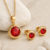 Vacuum Plating Classic Style White Stone Ear Studs with Necklace