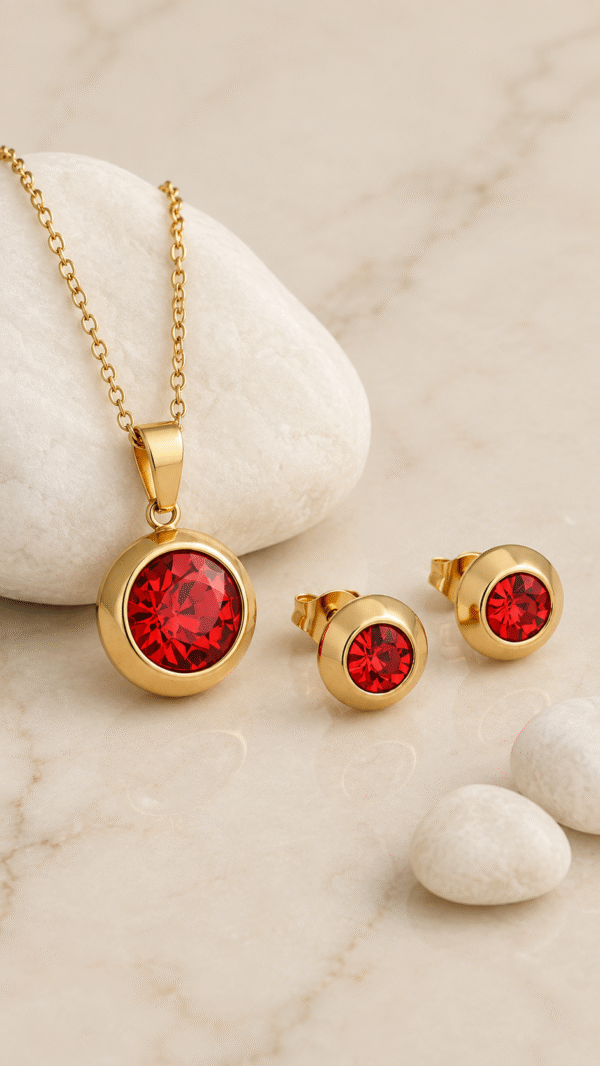Vacuum Plating Classic Style White Stone Ear Studs with Necklace