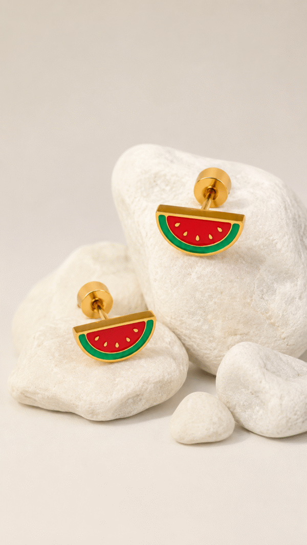 BABY STUD WATERMELON DESIGN BACK BALL EARRING