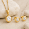 Vacuum Plating Classic Style White Stone Ear Studs with Necklace