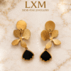 B9 WHITE/BLACK LEAF FLOWER CUTOUT EARRING