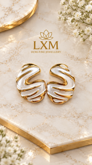 WHITE ENAMEL MOON EARRING