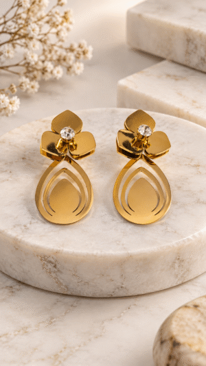 LEAF CUTOUT EARRINGS WITH DROP DESIGN