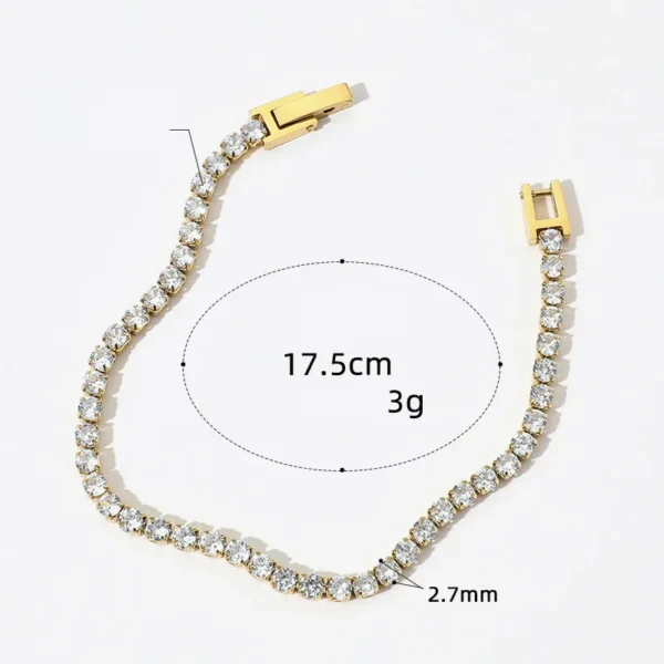 Unisex-Tennis-Chain-Bracelet-In-Stainless-Steel-With-Real-Gold-Plated-0-03-m-0-05-m-And-Zircon-Waterproof-Non-Tarnish-6 TENNIS BRACELET GREEN/PINK/WHITE STONE
